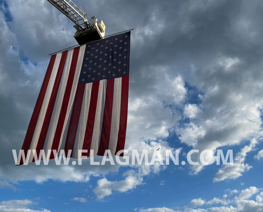 Polyester American Flag with Wind Slits for Hanging on Fire Trucks & Cranes *Made in USA*