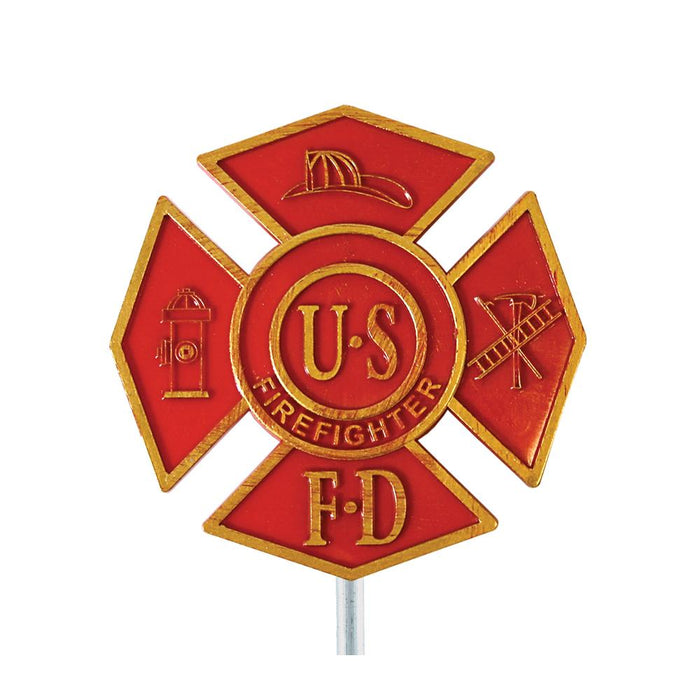 Fire Fighter Plastic Grave Marker - Red & Gold