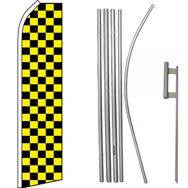 Yellow & Black Checkered Feather Flag Kit