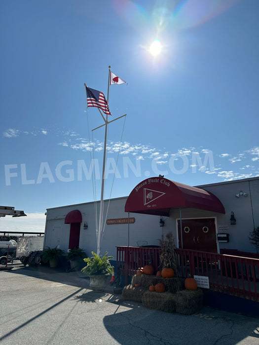 Fiberglass Flagpole with Yardarm & Gaff & Hinged Base