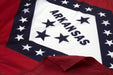 Closeup of Arkansas State Flag Made in USA Outdoor Nylon with Red Field White Diamond and Blue Border