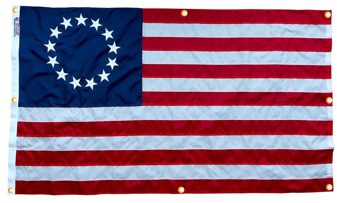 Betsy Ross WallSafe™ Nylon Wall-Mounted Flag | Reinforced Edge Grommets | Made in USA