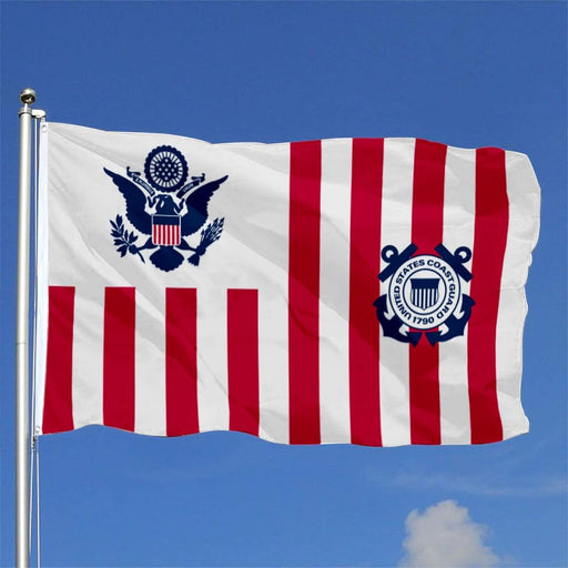 Coast Guard Ensign flag flying outdoors on a flagpole