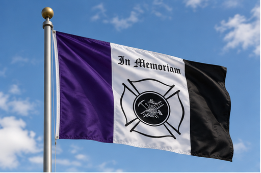 Firefighter In Memoriam Flag flying on a flagpole outdoor