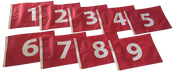Numbered golf flags 1 through 9 red nylon made in USA