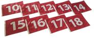 Numbered golf flags 10 through 18 red nylon made in USA