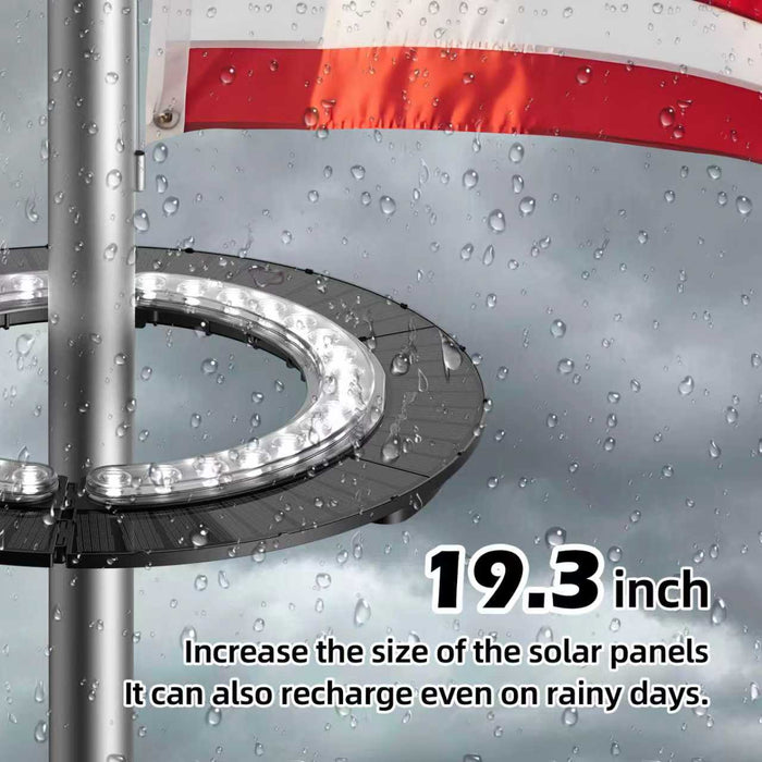 Polepal Halo solar flagpole light close-up showing LED ring