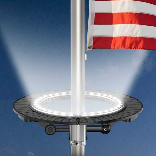 Halo Solar Flagpole Light mounted on aluminum flagpole