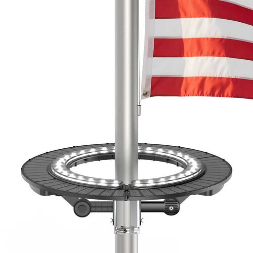 Halo Solar Flagpole Light mounted on aluminum flagpole