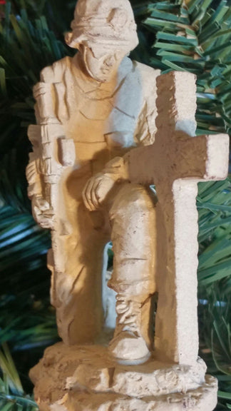 Hand Carved USA Kneeling Soldier Ornament *Clearance*