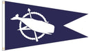 Nanctucket Burgee for sale with a navy blue background and white whale logo