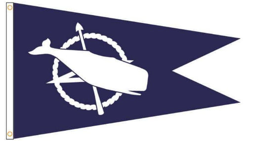Nanctucket Burgee for sale with a navy blue background and white whale logo
