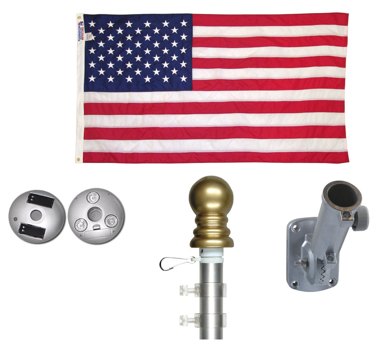 illuminated flagpole kit with solar light non tangle rotating pole american flag