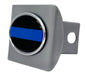 silver hitch cover with thin blue line emblem on the front