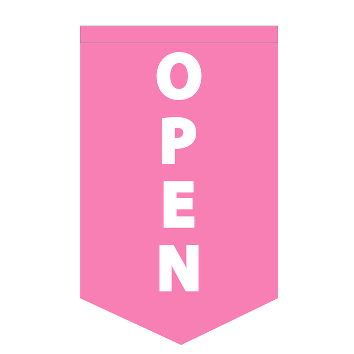 Sewn pink OPEN Flag for business visibility 