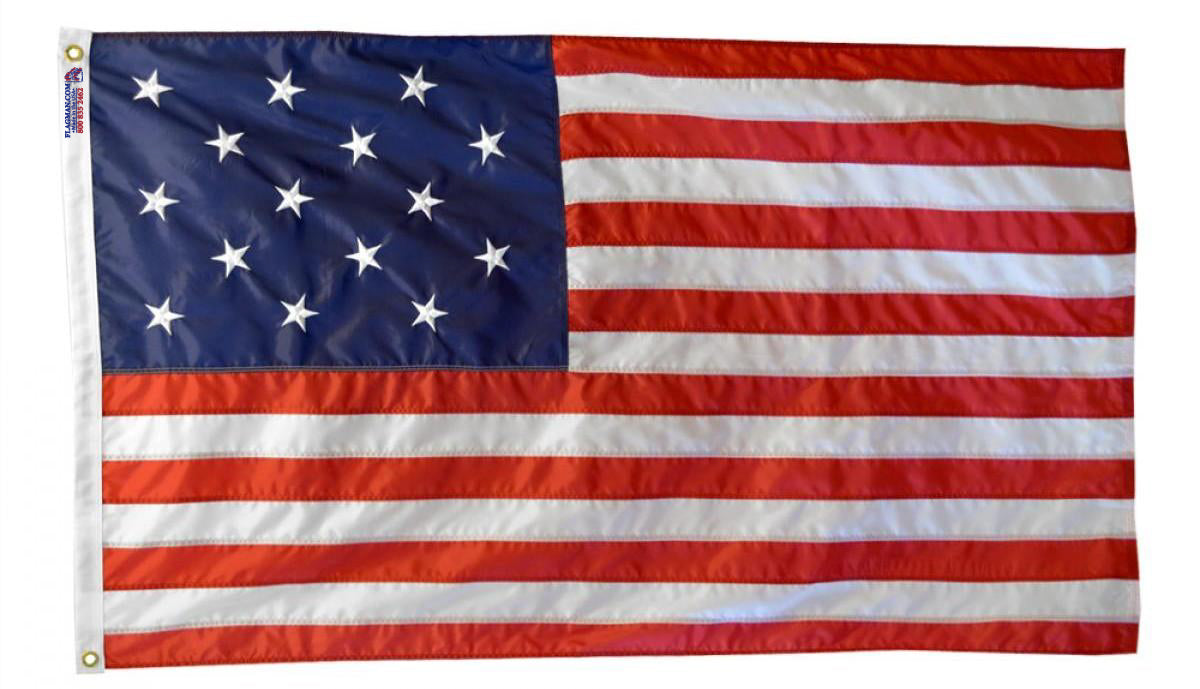 Cotton Star-Spangled Banner American flag with sewn stripes and appliqued stars