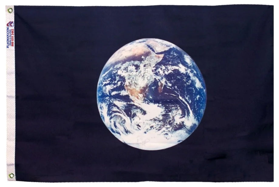 Earth Flag with Planet Earth on Black Background – Made in USA Outdoor Nylon Flag