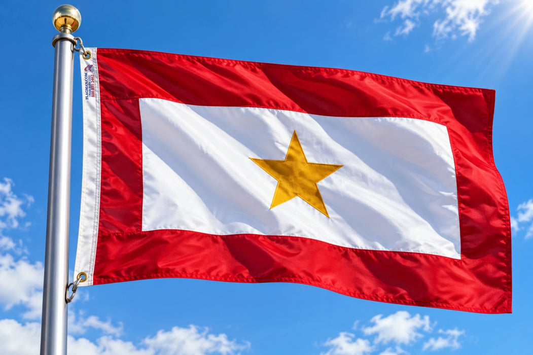 Gold Star Service Flag flying outdoors with gold star and red border