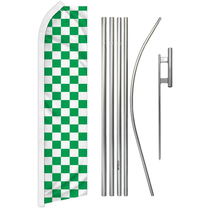 Green & White Checkered Feather Flag Kit