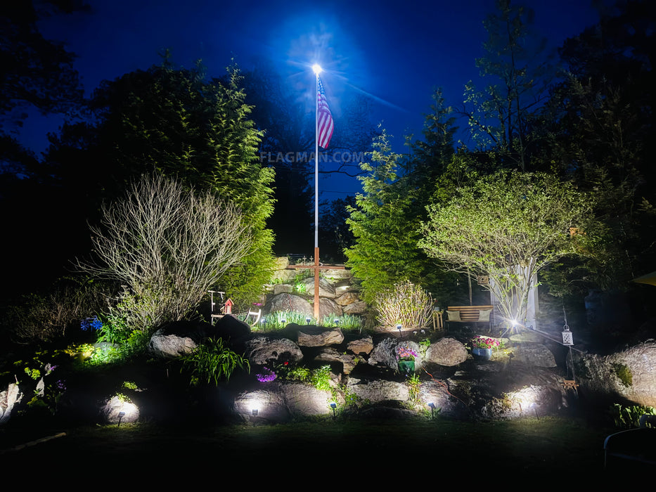 bright solar light on a flagpole at night for sale
