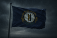 Realistic looking Kentucky flag flying on a flagpole in rainy/windy conditions