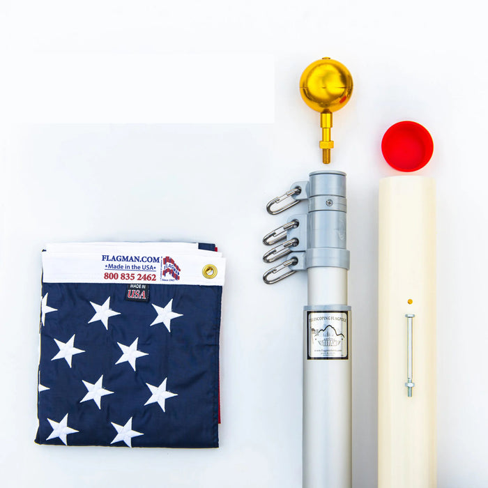 silver telescoping flagpole kit made in USA