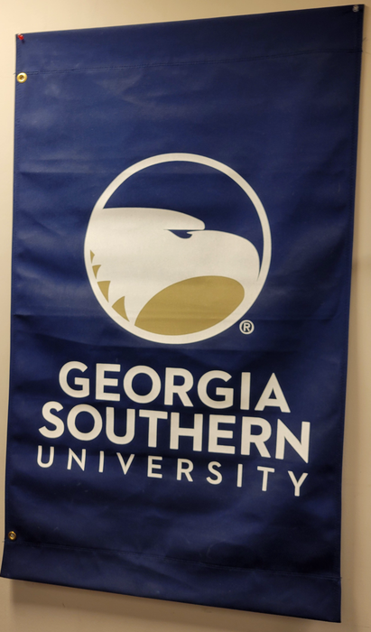 blue sunbrella school banner outdoor use