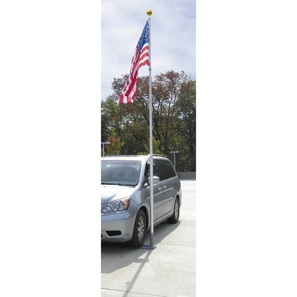 19 foot telescoping tailgating flagpole with wheel stand and American flag