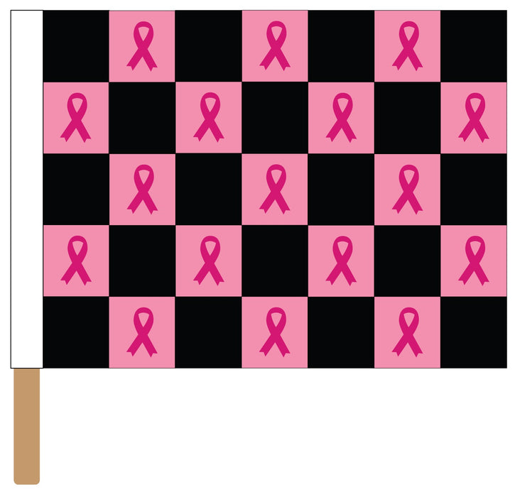 Printed Black & Pink Ribbons Checkered Racing Flag