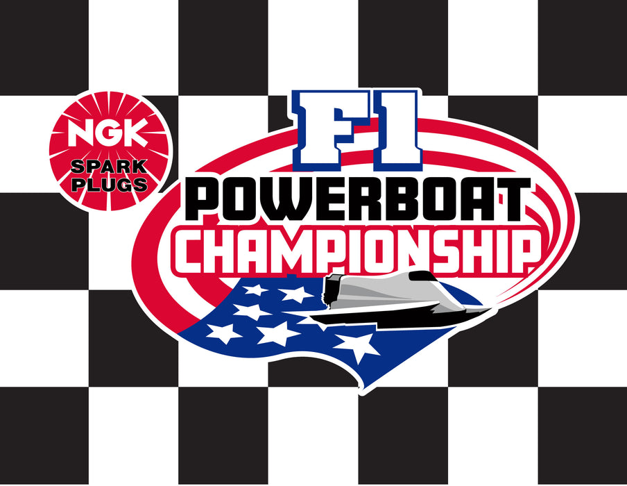 F1 Powerboat Championship Printed Checkered Flag - 24"x30" - Nylon - Single Reverse - Stapled to 32"x5/8" Dowel