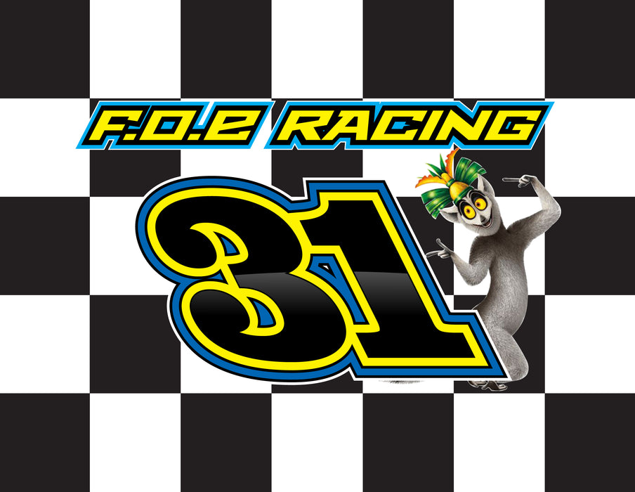 FOE Racing Custom Checkered Flag - 24"x30" - Nylon - Single Reverse - Stapled to 32"x5/8" Dowel