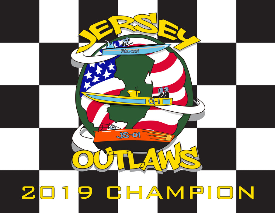 Jersey Outlaws Custom Printed Race Flag - 24"x30" - Nylon - Stapled to 32"x5/8" Dowel
