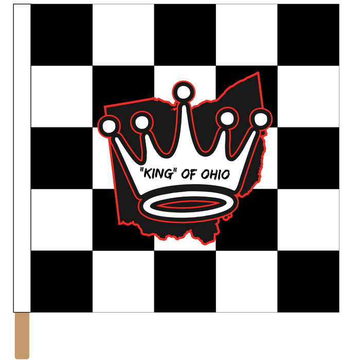 King of Ohio Printed Checkered Flag - 24"x24" - Nylon - Single Reverse - Stapled to 32"x5/8" Dowel