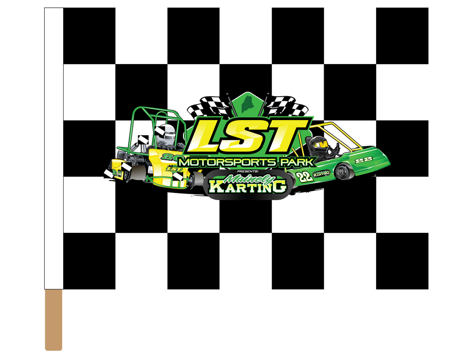 LST Motorsports Park Printed Checkered Flag - 24"x30" - Stapled to 32"x5/8" Dowel