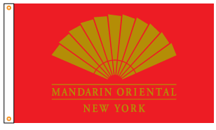 Mandarin Oriental Hand Made Custom Flag - 6'x10' - Single Reverse - Nylon - Heading & Grommets - Red Background - Gold Letters & Logo
