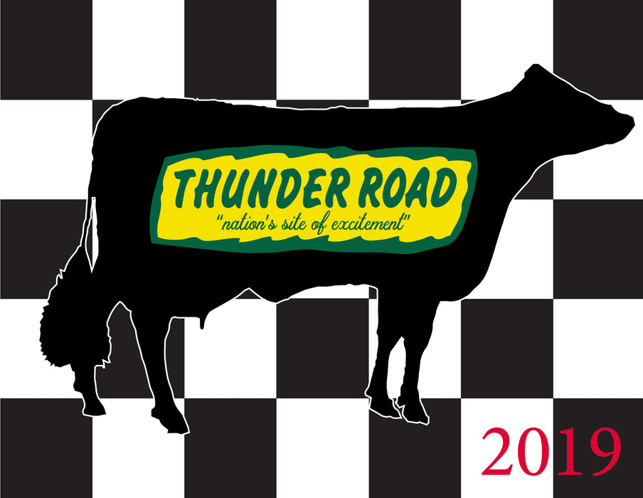 Thunder Road Milk Bowl 2019 Printed Custom Checkered Flag - 24"x30" - Nylon - Stapled to 32"x5/8" Dowel