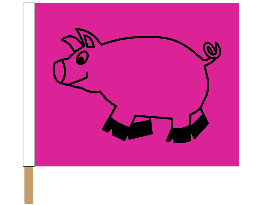 Custom Printed Pig Flag - 24"x30" - Nylon - Single Reverse - Stapled to 32"x5/8" Dowel