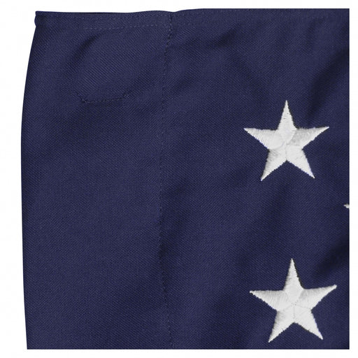 close up of 2 ply woven polyester american flag showing durable stitching and fabric texture