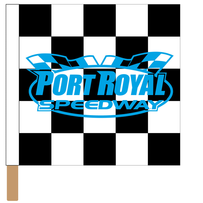 Port Royal Speedway Printed Checkered Flag - 24"x24 - Nylon - Single Reverse - Stapled to 32"x5/8" Dowel