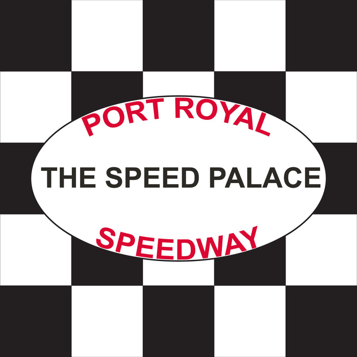 Port Royal Speedway Speed Palace Printed Checkered Flag - 24"x24" - Nylon - Single Reverse - Stapled to 32"x5/8" Dowel