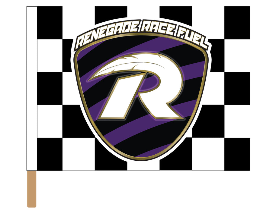 Renegade Race Fuel Printed Checkered Flag - 24"x30" - Nylon - Single Reverse - Stapled to 32"x5/8" Dowel
