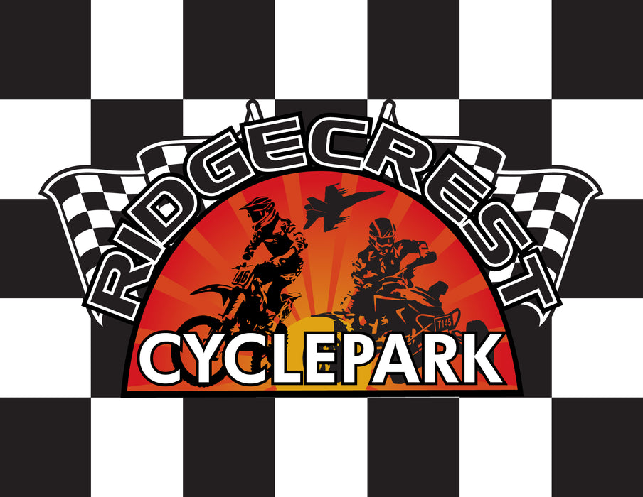 Ridgecrest Cyclepark Printed Checkered Flag - 24"x30" - Nylon - Single Reverse - Stapled to 32"x5/8" Dowel