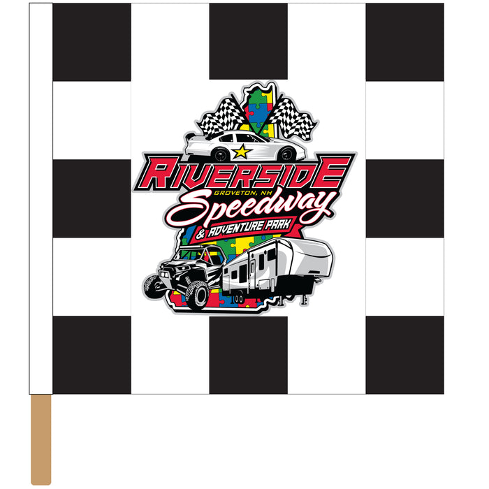 Riverside Speedway Custom Checkered Flag - 24"x24" - Nylon - Single Reverse - Stapled to 32"x5/8" Dowel