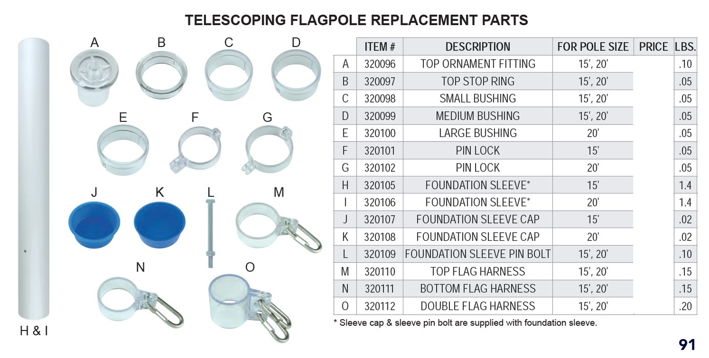 Telescoping Flagpole Replacement Parts *No Refunds or Exchanges*