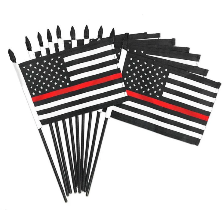4"x6" Mounted Thin Red Line Flags | 10 Pack