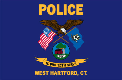 West Hartford Police Dept Printed Flag - 5'x9.5' - Nylon - Single Reverse - Heading & Grommets