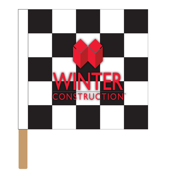 Winter Construction Printed Checkered Flag - 24"x24" - Nylon - Stapled to 32" x 5/8" Dowel