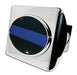 chrome hitch cover with thin blue line emblem on the front