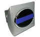 silver hitch cover with thin blue line emblem on the front