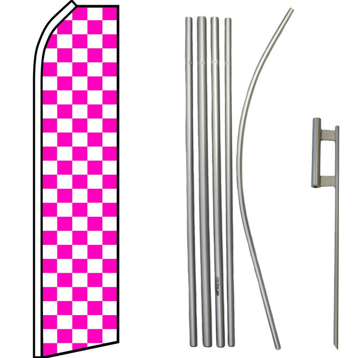 Pink & White Checkered Feather Flag Kit